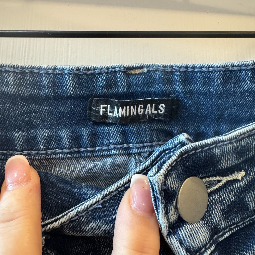 Flamingals Split Hem Button Up Midi Stretchy Deni… - image 10
